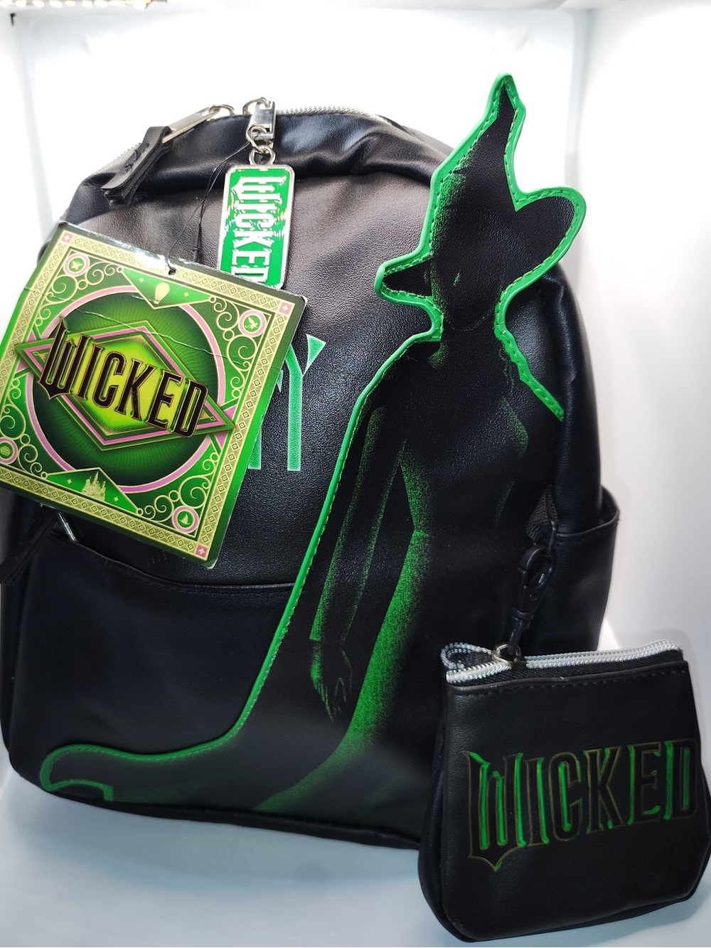 NWT WICKED Black & Green Backpack with Coin Pouch.